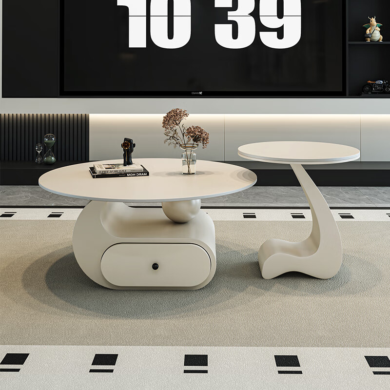 Seaworthy slate coffee table living room light luxury high-end 2025 new tea table tea table modern simple small apartment coffee table combination combination black frame white cabinet bright white slate 80+50