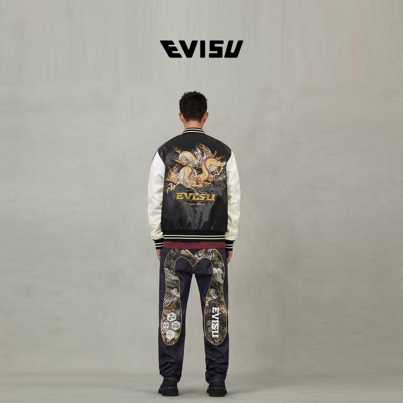 EVISU Fukushen 2025 Autumn Same Trend Logo Embroidered Yokosuka Casual Thickened Jacket for Men and Women Black M