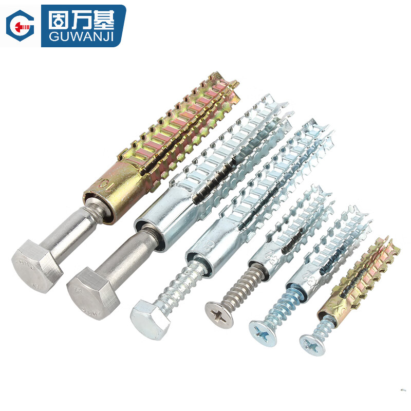 GUWANJI serrated expansion screws, gecko expansion self-tapping screws, anti-loosening metal expansion tubes, M8x38, 20 sets/pack, blue zinc tube + 304 external hexagon