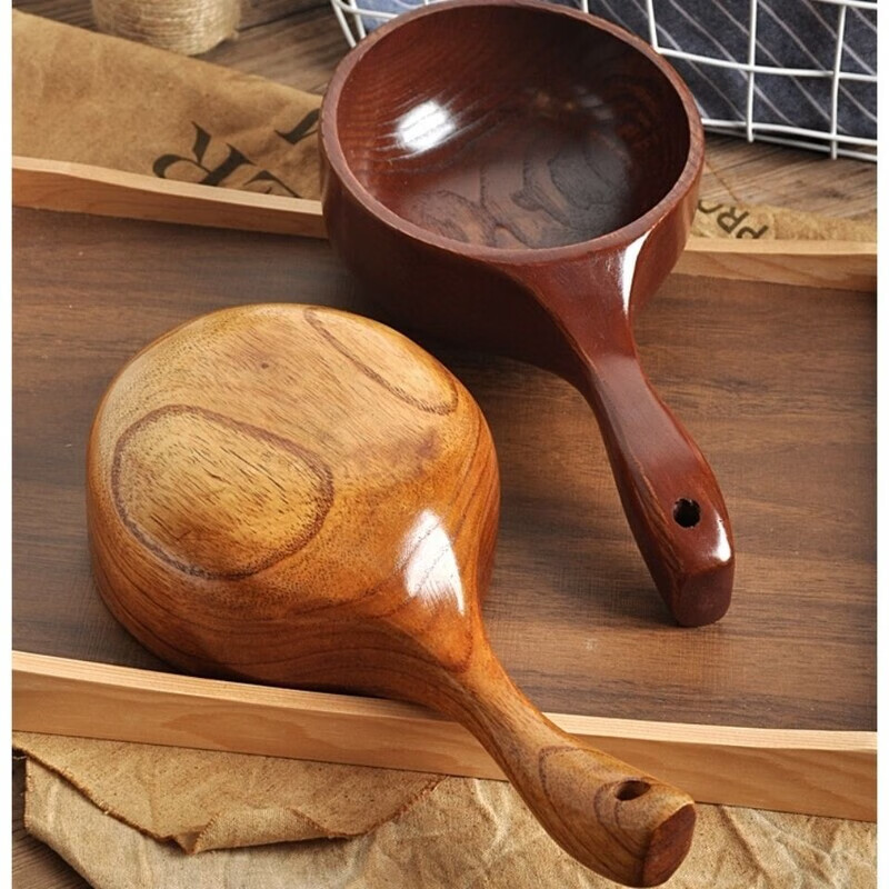 Water spoon Korean style whole wood handle solid wood measuring spoon large natural color large leaf camphor water scoop 375ml