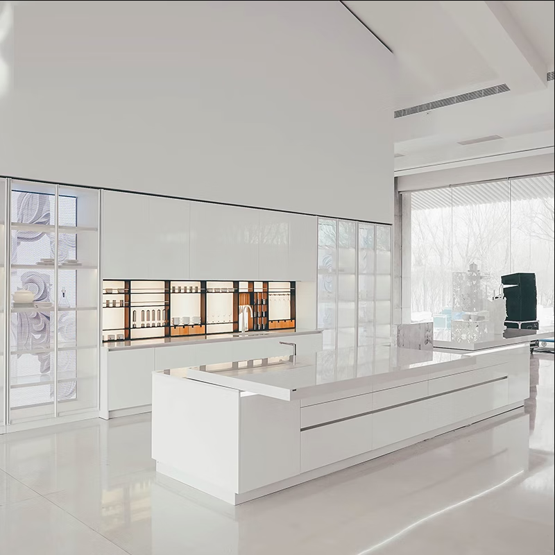 Olo Xun Boloni open kitchen Como integrated cabinet custom modern minimalist quartz stone countertop kitchen cabinets