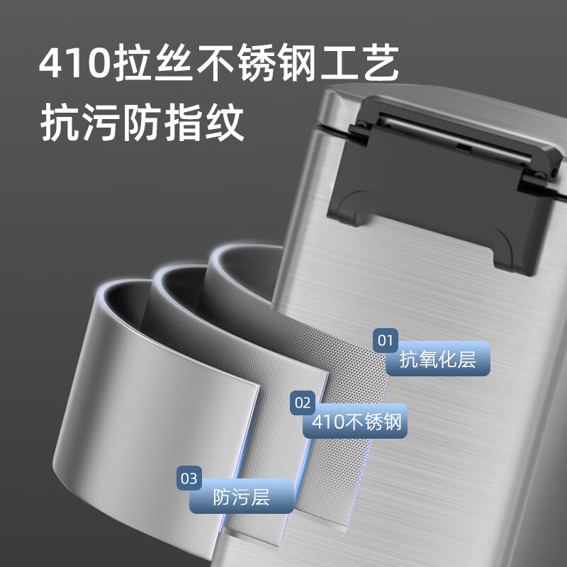 KUK foot pedal trash can stainless steel with lid narrow slit home bathroom kitchen living room toilet large paper basket 7L black