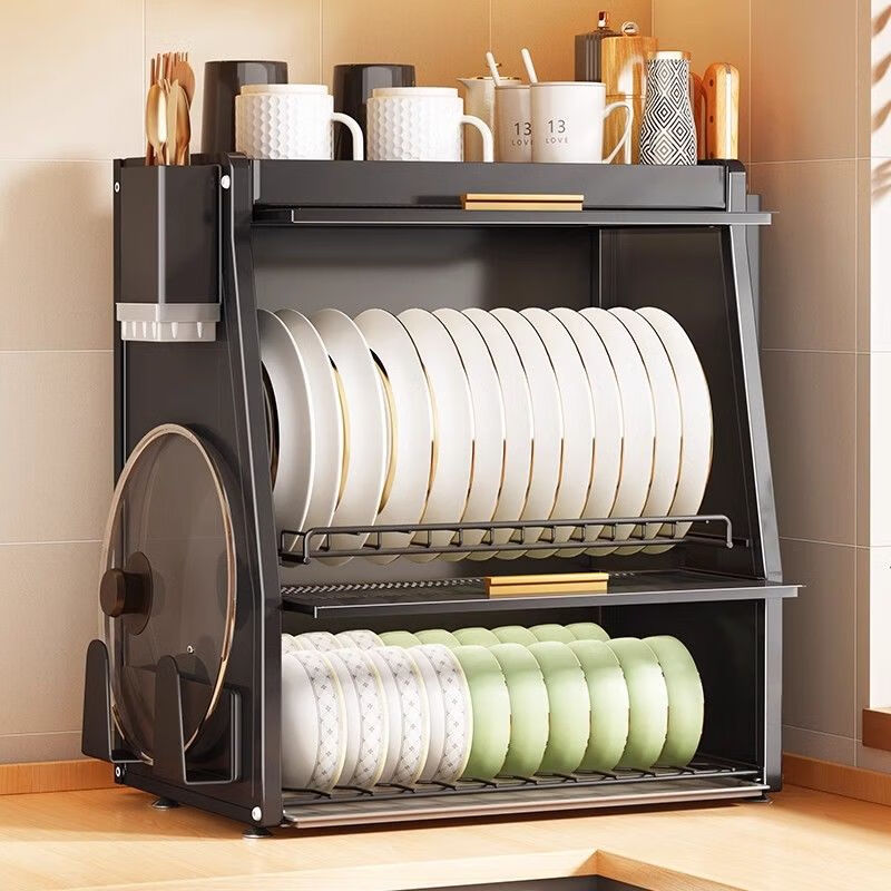 Yukajue kitchen dish rack with cover household bowl counter top chopstick plate dust-proof storage box multi-functional drain black sealed dust-proof and mouse-proof dish cabinet hook