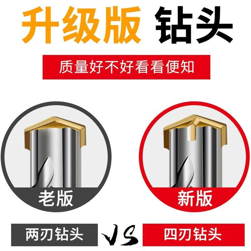 Fang Dawang Impact Drill Bit Square Shank Round Shank Concrete Slotting Electric Hammer Cross Drilling Through Wall Extended Four-Pit Turn Head Wear-Resistant Round Shank Fang Dawang Cross Four-Blade Electric Hammer Drill Bit 12x150mm + Sandpaper