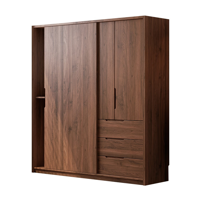Morelax all solid wood sliding door wardrobe walnut color home bedroom modern simple small apartment log style oak wardrobe 1.8 meters sliding door wardrobe door delivery + installation