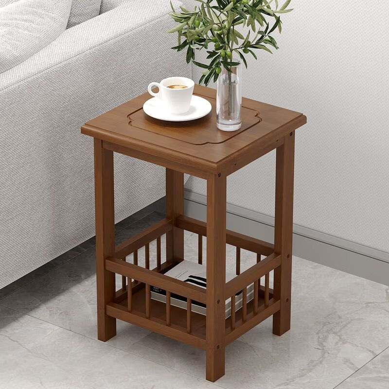 FANCYCHIC home sofa side cabinet small coffee table mahjong table corner corner small square table storage rack tea table tea table side tea cabinet two-story brown fence