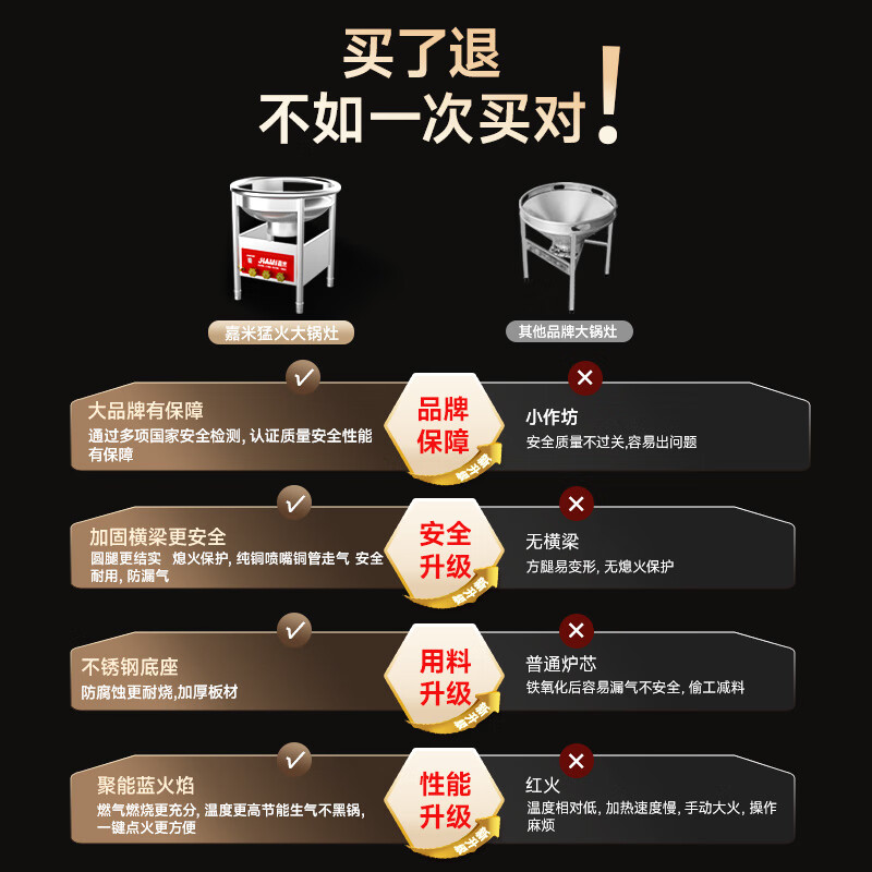 Jiami fierce stove outdoor large pot stove stainless steel liquefied gas fierce stove outdoor mobile banquet large pot stove gas stove canteen canteen single stove hotel gas stove gas large pot stove all steel with fan flameout protection + energy gathering fierce fire 70CM single machine without pot