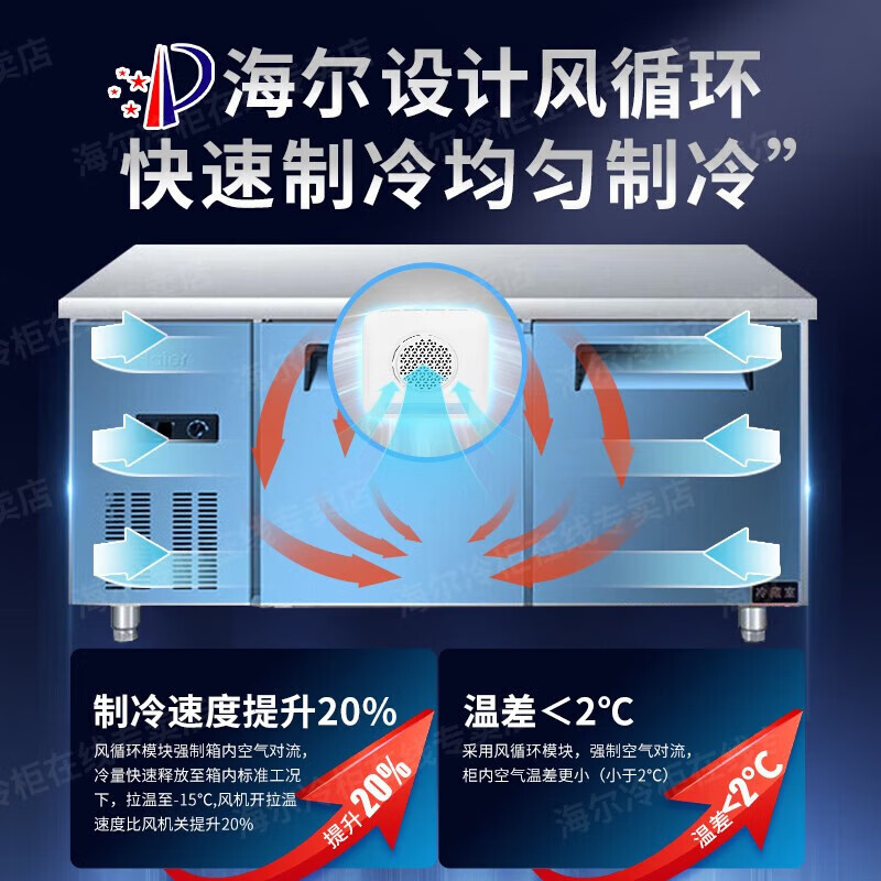 Haier Freezer Commercial Workbench Freezer Air Circulation Operation Table Refrigerator Cabinet Milk Tea Shop Water Bar Kitchen Cabinet Fresh Meat Quick Freezer Cabinet Stainless Steel Fresh Refrigerator 1.5 Meter Air Circulation Refrigeration and Freezing First-Class Energy Efficiency Energy Saving