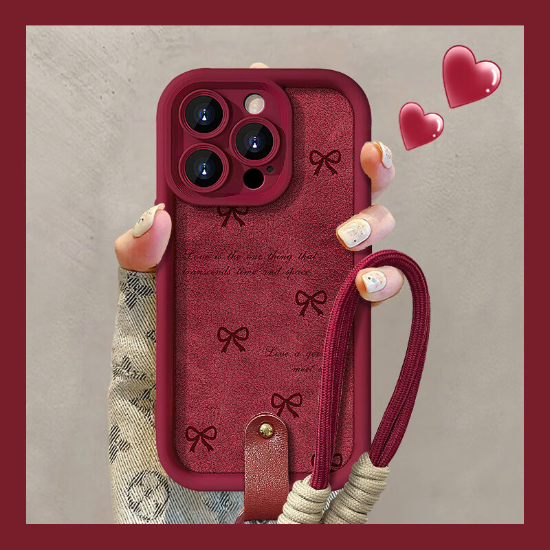 Zitai suitable for Apple 17 mobile phone case iphone17 lambskin texture protective cover leather painted all-inclusive anti-fall zodiac year red soft shell bow-free lanyard