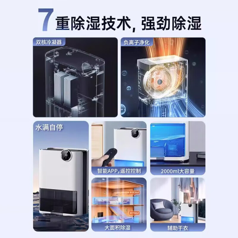 Xiaomi Baby (MI) Xiaomi dehumidifier Hui Nantian household large-capacity dehumidifier negative ion light sound intelligent remote control digital display dryer air purification all-in-one machine 55L/day 20-40 digital display丨negative ion purification丨enhanced dehumidification