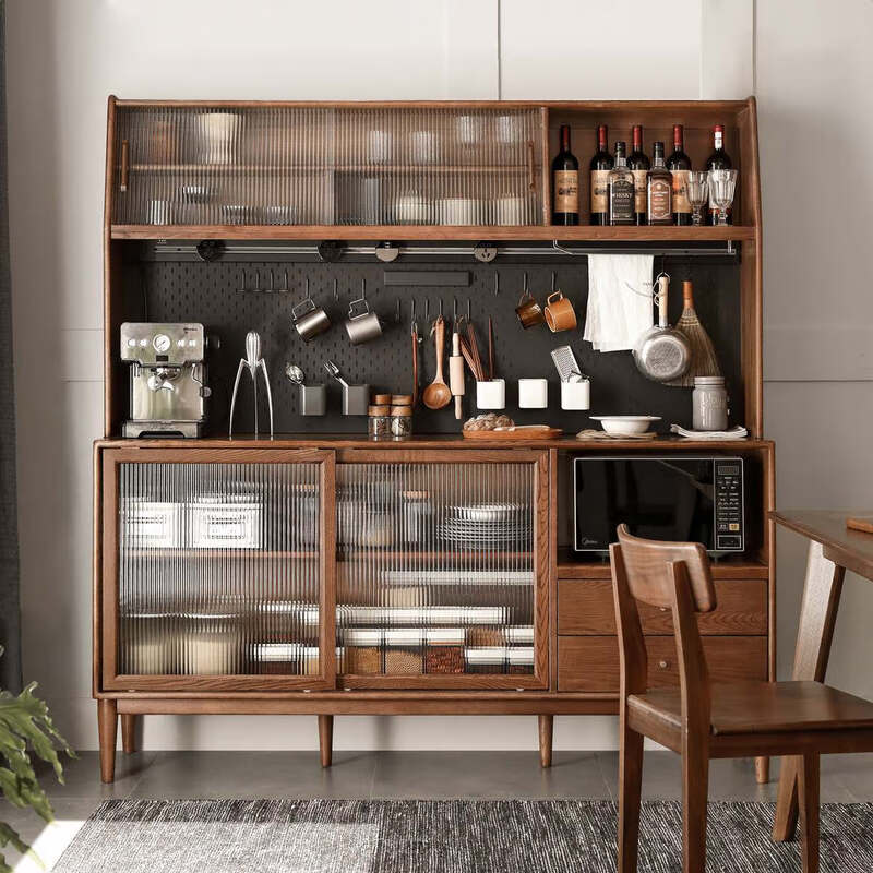 Genji Wood Language solid wood sideboard ash walnut one-piece high cabinet storage cabinet household 1.5m rock panel cabinet + guide rail