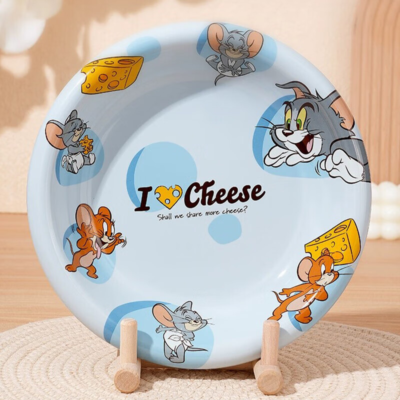 Tom and Jerry ceramic tableware plate, genuine round plate, high-looking dish plate, children's rice bowl, microwaveable home dining plate, Tom and Jerry Qimeng 8-inch Dundun round plate-blue