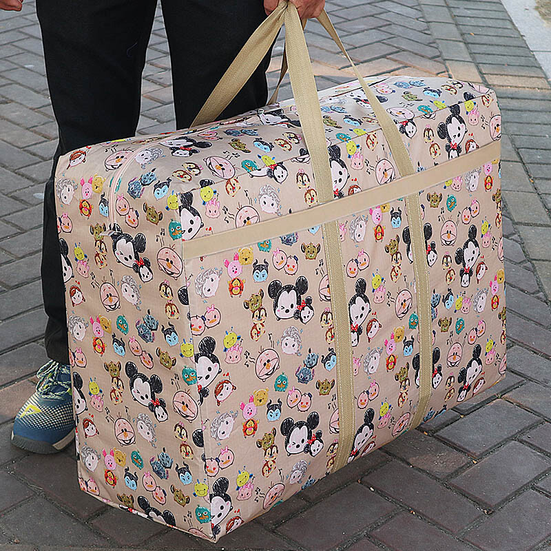 Large capacity moving packing snakeskin woven duffel bag red white and blue canvas sack cartoon pocket storage bag material Oxford bag