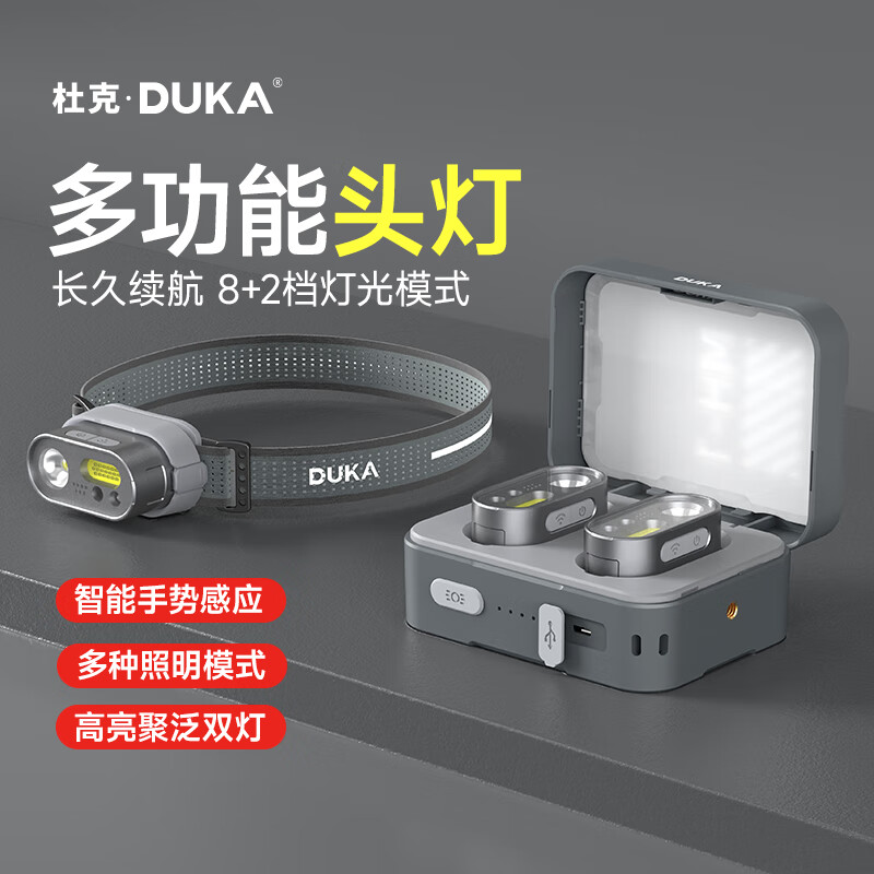 Duke multifunctional headlamp strong light charging outdoor night fishing head-mounted lighting MH1 dual lamp charging set