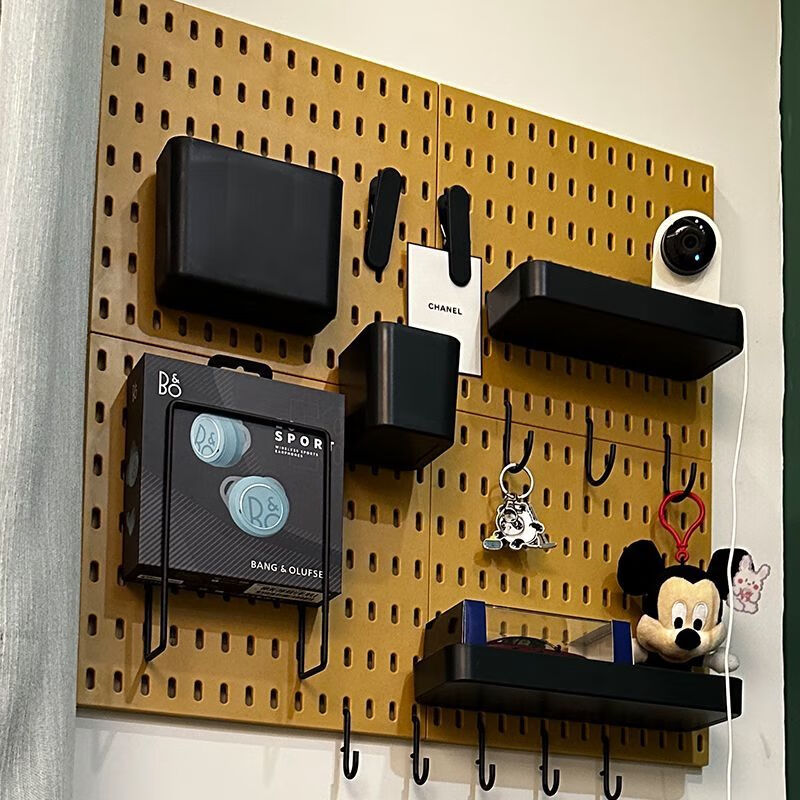 Vinoa universal color perforated board black accessories punch-free clip gaming room perforated board hook storage box basket black C hook if you want white please leave a message