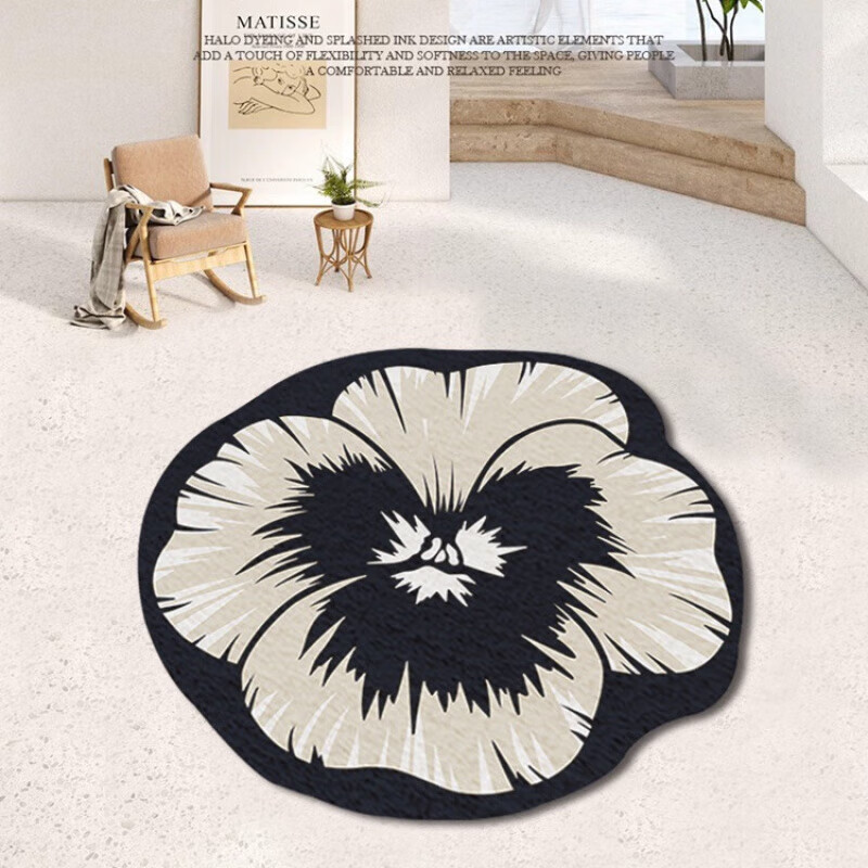 Round American cream style home living room carpet bedroom light luxury style irregular plush coffee table blanket Chashi Leila diameter 80 cm upgraded bottom imitation cashmere