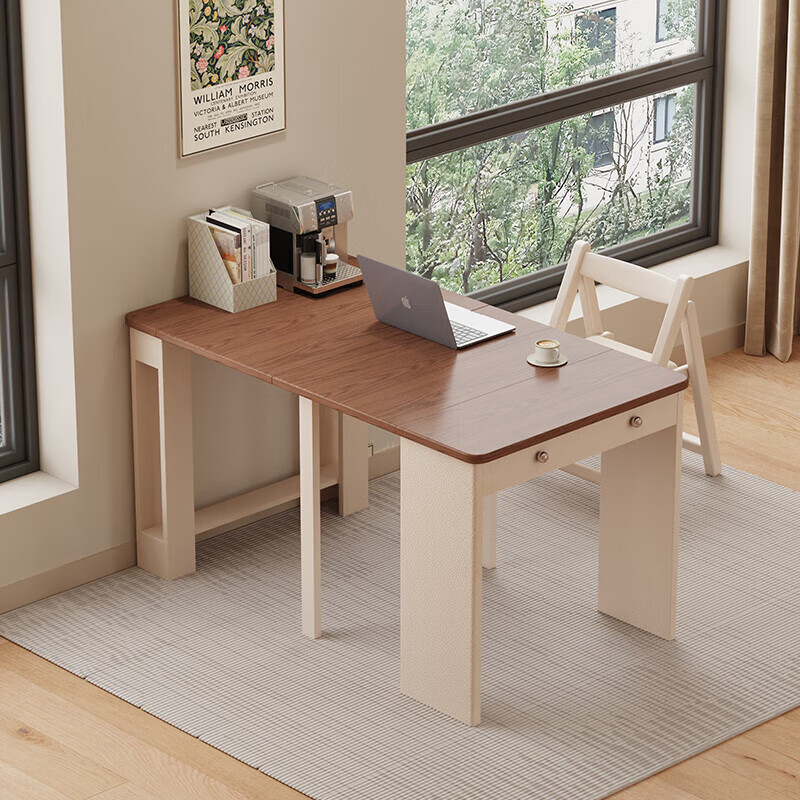 Isabel 80cm wide island dining table integrated retractable small apartment living room solid wood storage office desk sideboard丨built-in 8000w mobile rail socket