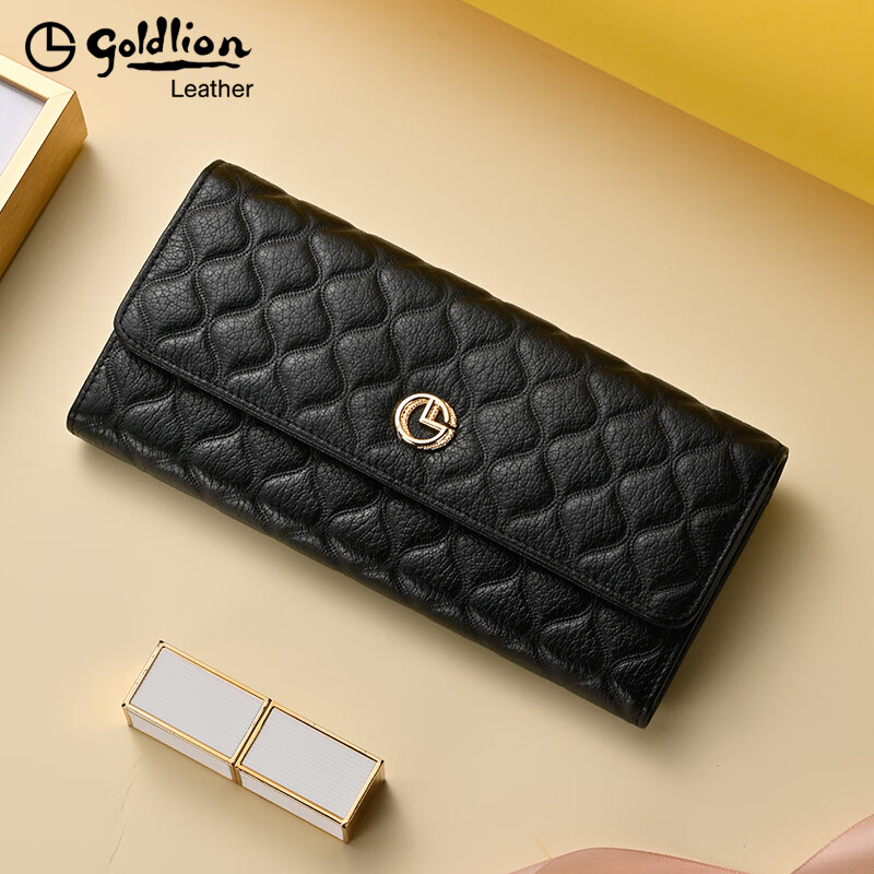 GOLDLION G+ Goldlion Women's Wallet Long 2025 Summer New Genuine Leather Multifunctional Wallet Fashion Popular Clutch Women Fashion Black 10 Card Slots