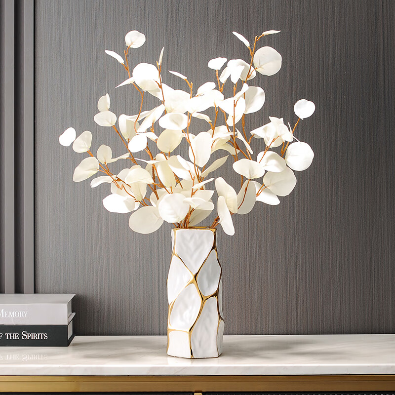 Bodio sideboard ornaments, high-end light luxury ceramic vase ornaments, creative living room entrance TV cabinet table decorations, square vase white + apple leaf + Fulu white pair