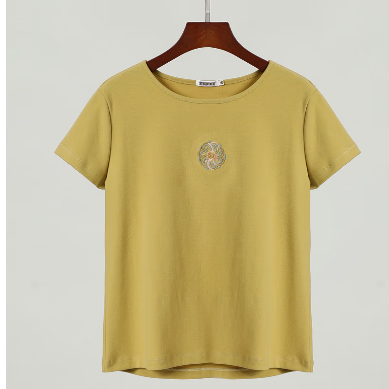 Oein Bamboo Forest Stone House Women's 25 New Style 205221371 Casual Short Sleeve Bottoming Shirt Round Neck Comfortable Slim T-shirt Summer Light Gray S Shipped within 15 days