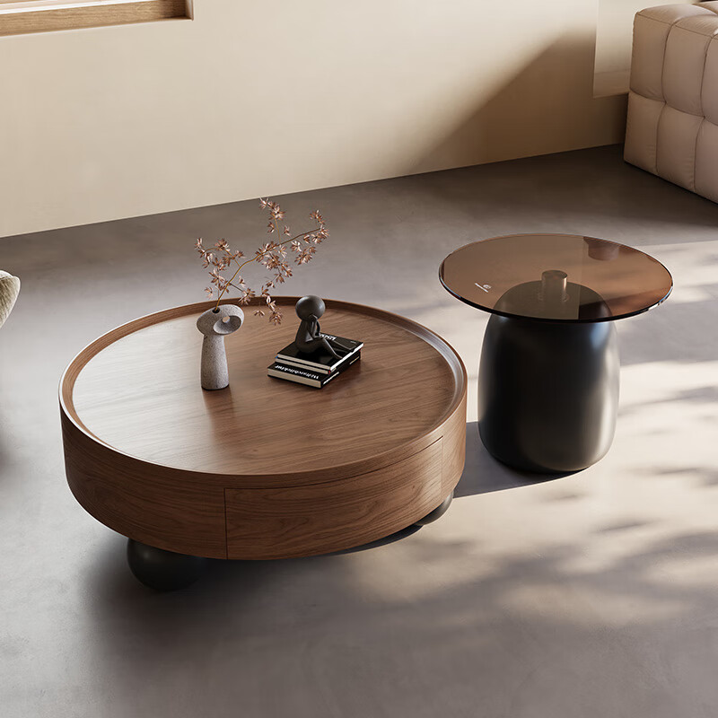 Pashaman antique style solid wood coffee table living room home light luxury high-end large and small round combination sofa side table 0.9M 6322Y