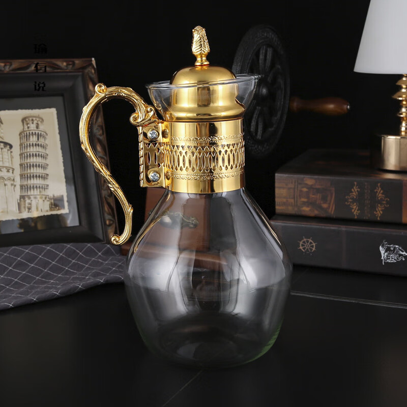 Yu Youshuo golden Middle Eastern style Arabic coffee pot 3-piece set hotel light luxury retro heatable glass coffee pot G1228 (gold)