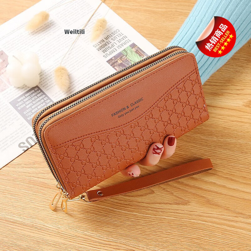 Weiltili 2024 New Women's Wallet Long Large Capacity Double Zipper Hand Wallet Women's Double Layer Clutch Bag Wallet Bag Dark Pink