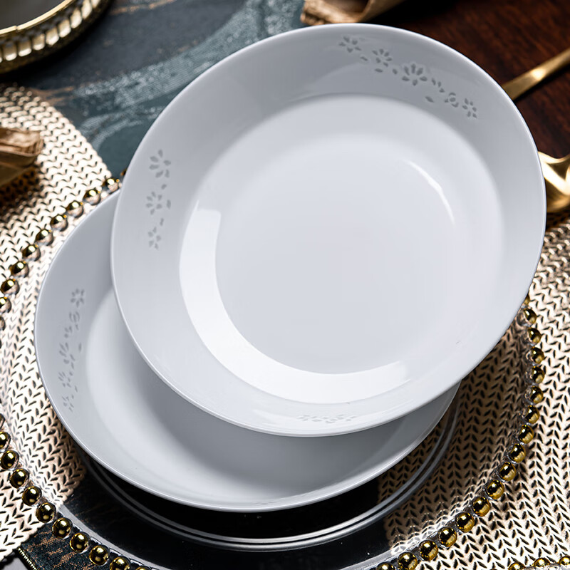 Fuyu ceramics Jingdezhen tableware pure white Chinese exquisite plate home moving gift Magnolia soup plate 6 pieces
