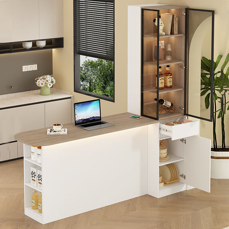 Xuepeng multifunctional leisure bar table kitchen island living room partition cabinet wine cabinet sideboard dining table integrated 6G374 style 1 (light + lift socket) 2300*600*2400