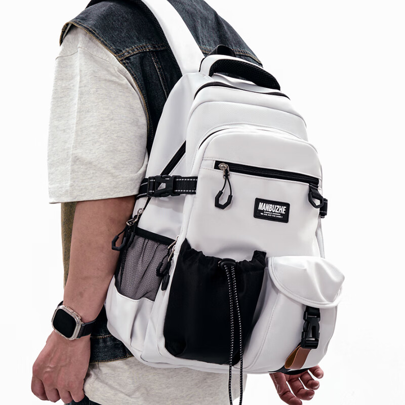 Jungle Bird trendy brand large-capacity backpack male junior high school student schoolbag female contrast color college student computer travel backpack light gray gray frog