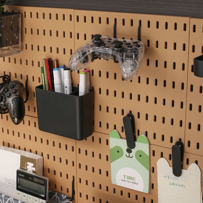 Vinoa universal color perforated board black accessories punch-free clip gaming room perforated board hook storage box basket black C hook if you want white please leave a message