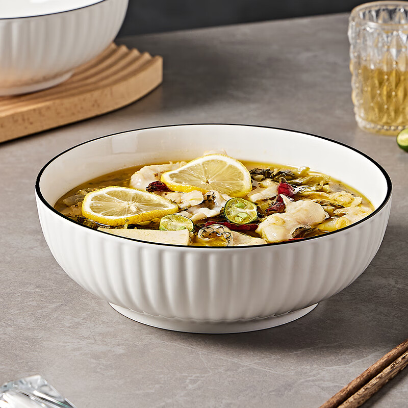 Porcelain gift Wanjia large soup bowl household 9-inch underglaze color ceramic bowls and plates tableware large-capacity soup basin pickled fish large bowl 2 pack