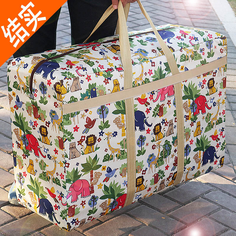 Large capacity moving packing snakeskin woven duffel bag red white and blue canvas sack cartoon pocket storage bag material Oxford bag