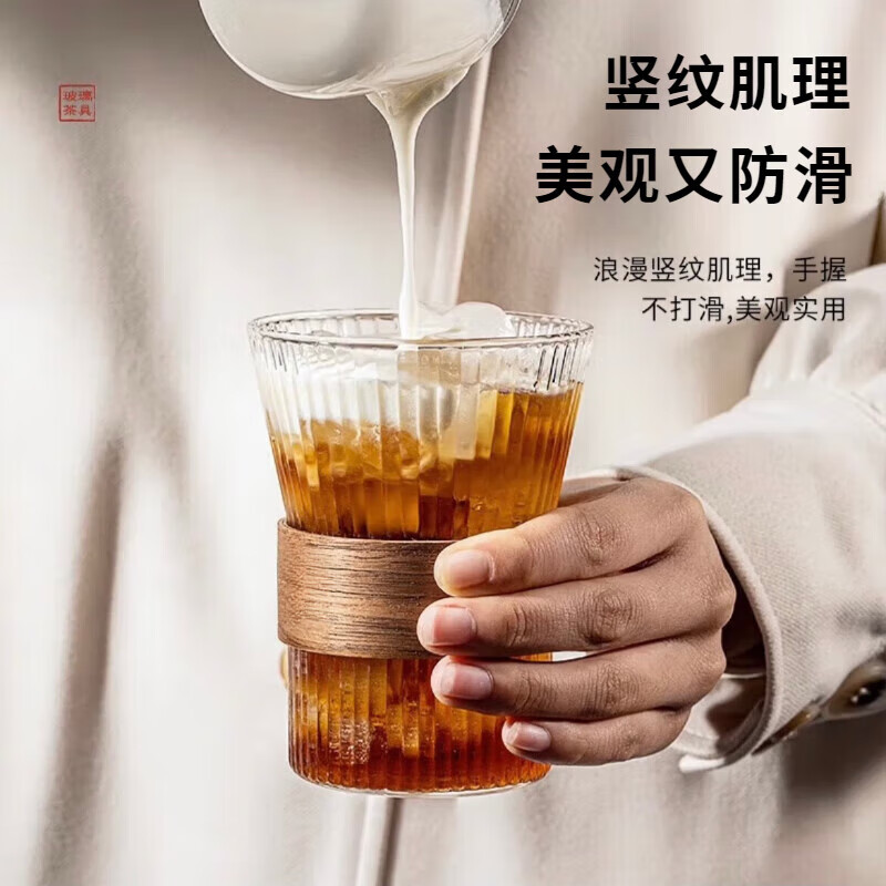 Mangong German quality hanging ear coffee cup high borosilicate glass cup American latte cup appearance vertical pattern tea cup hanging ear coffee cup 1 pack