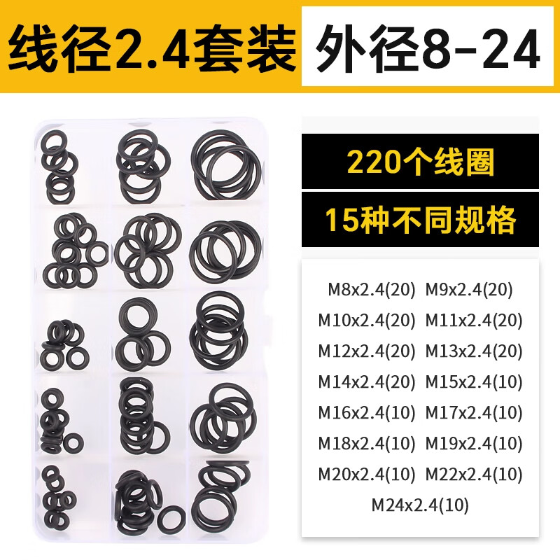 GUWANJI O-ring repair box set, high temperature resistant silicone ring faucet waterproof sealing gasket, wire diameter 2.4mm set, 1 box