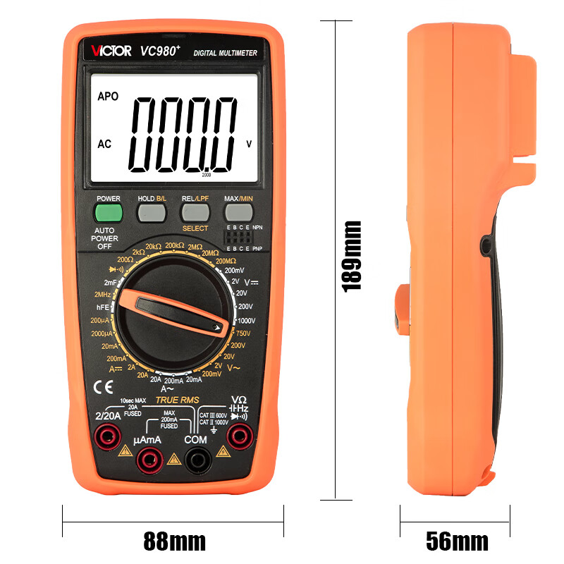 Victory Instrument (VICTOR) four-and-a-half-digit digital multimeter, high-precision digital display automatic range meter multimeter for electricians, VC980+ VC980+ square wave output, true effective value, four-and-a-half digits, official standard configuration
