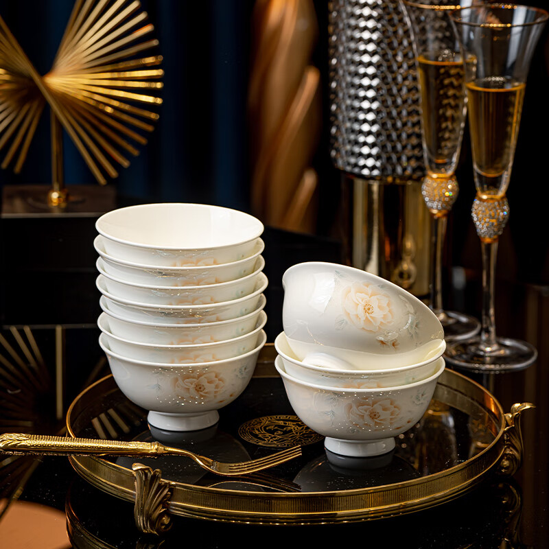 Haoya Jingdezhen ceramic bowl set ceramic rice bowl and soup bowl, 10 pieces of 4.5-inch tall bowls