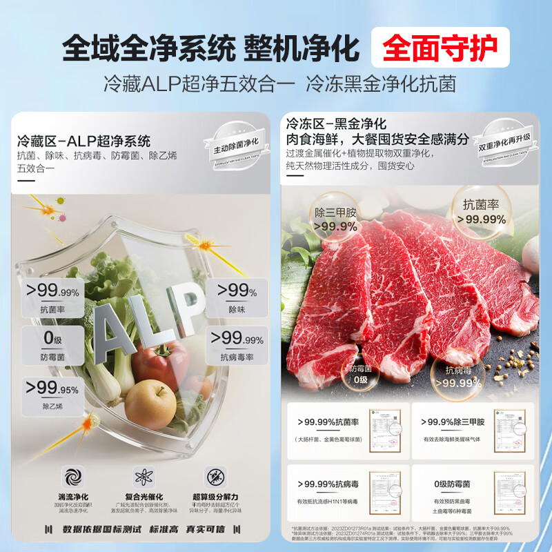 Haier 549 liter Xiaohonghua 2.0 four-door cross-door first-class energy-efficient air-cooled frost-free ALP dual frequency conversion dual system circulation anti-odor large-capacity household refrigerator 549 liter dual system + ALP dual sterilization + ice making + three-speed temperature change