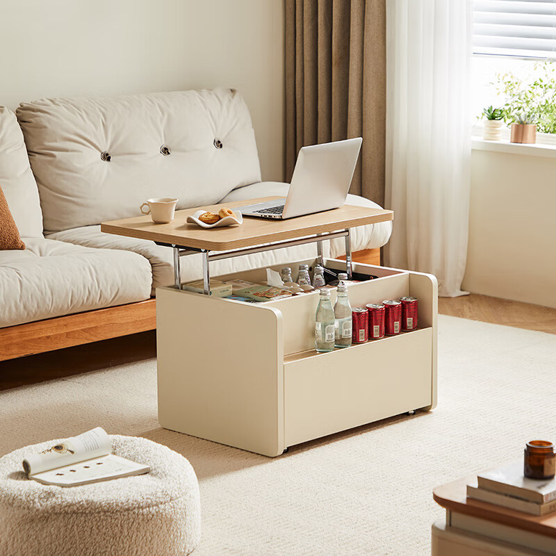 Lin's Home Liftable Mobile Coffee Table Living Room Home Small Apartment Cream Style Sofa Side Table UT3L-48 hours delivery