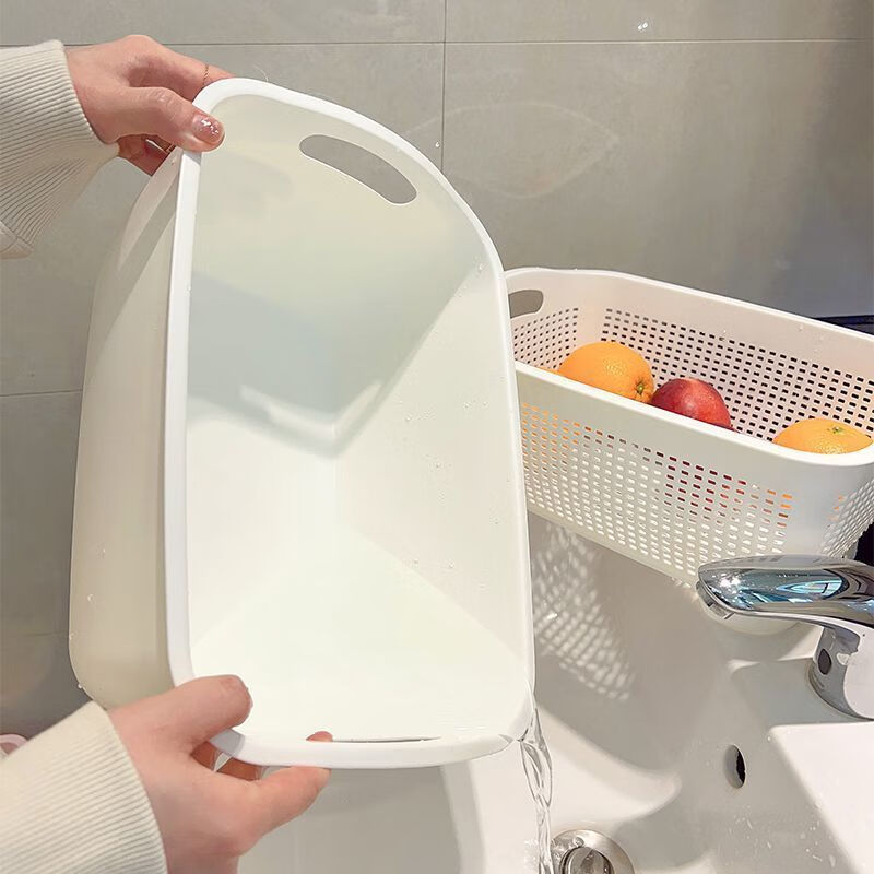 GUIG Double-layer Drainage Home Kitchen Vegetable Washing Thick Plastic Basket Artifact Fruit Cleaning Storage Fruit Plate Washing Basket Square Dabai Double-layer Thickened