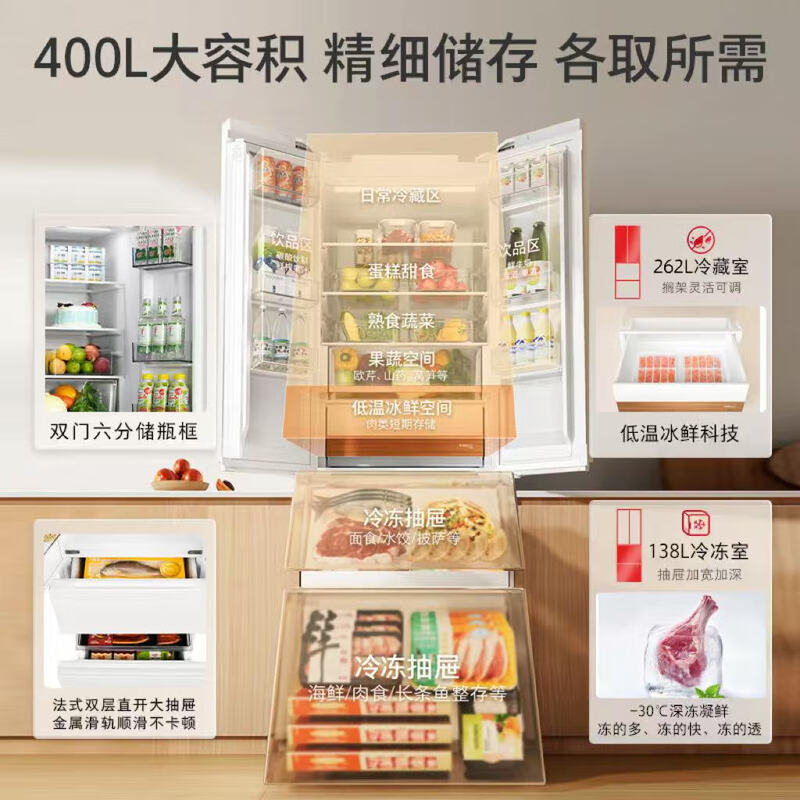 Toshiba (TOSHIBA) 400L small French multi-door 420 refrigerator ultra-thin embedded household inverter rental room energy-saving refrigeration frozen fresh-keeping GR-RF420WI-PM171 national subsidy