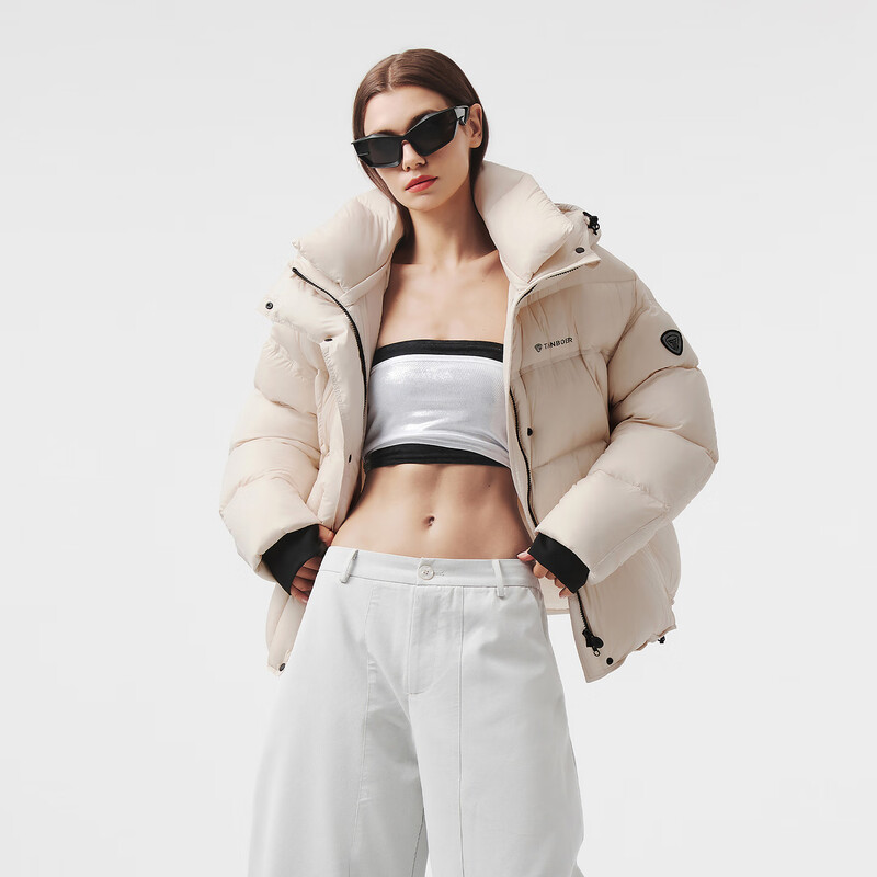Tambor Puff Down Jacket Women's Short Hooded Silhouette Winter Warm Jacket 5530338Z Pearl Off-White 165