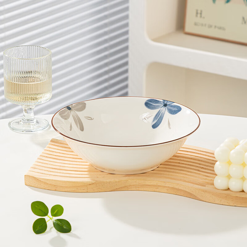 Small Orchid ceramic 8-inch large soup bowl household ceramic large bowl extra-large noodle bowl bucket hat bowl soup bowl 2 8-inch bucket bowls