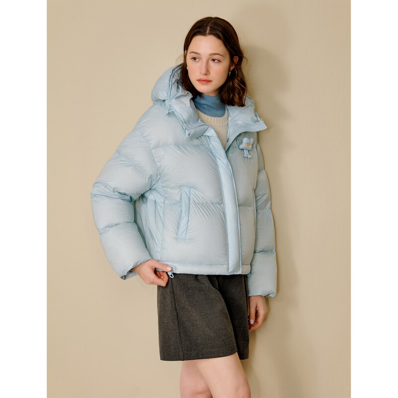 Yinman 2025 winter women's new style fast heating yarn puff gutless down jacket three-dimensional down jacket short warm jacket sea blue M 161-165cm /101-110 catties