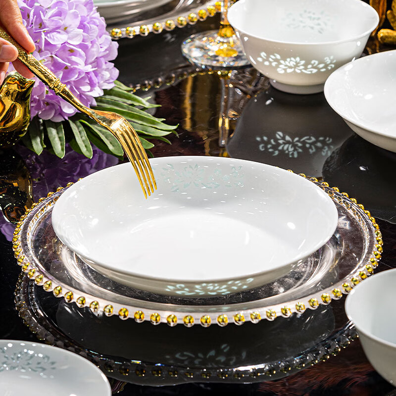 Han Ming high-end Jingdezhen white porcelain exquisite tableware 2025 new dish set household underglaze color housewarming gift
