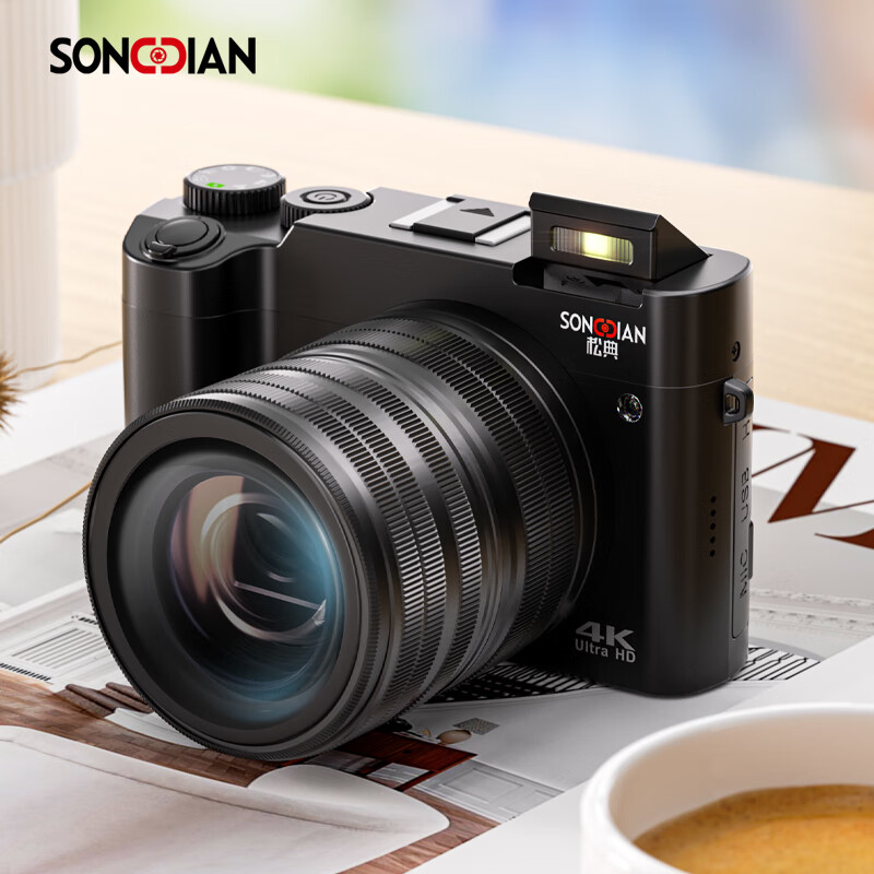 Songdian DC218 entry-level front and rear dual-camera high-definition digital camera for students to take selfies and vlog, which can be transferred to mobile phone CCD for high school students to travel with a dedicated micro-single 4K domestic camera, black, official standard configuration + 32G memory, about 3,000 photos can be stored