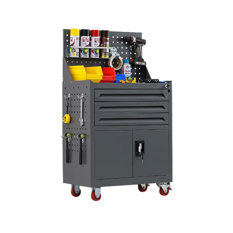 Qinzhu Tool Cart Cart Factory Iron Cabinet with Lock Auto Repair Tool Cabinet Workshop Parts Cabinet Three Drawers with Net Pulley
