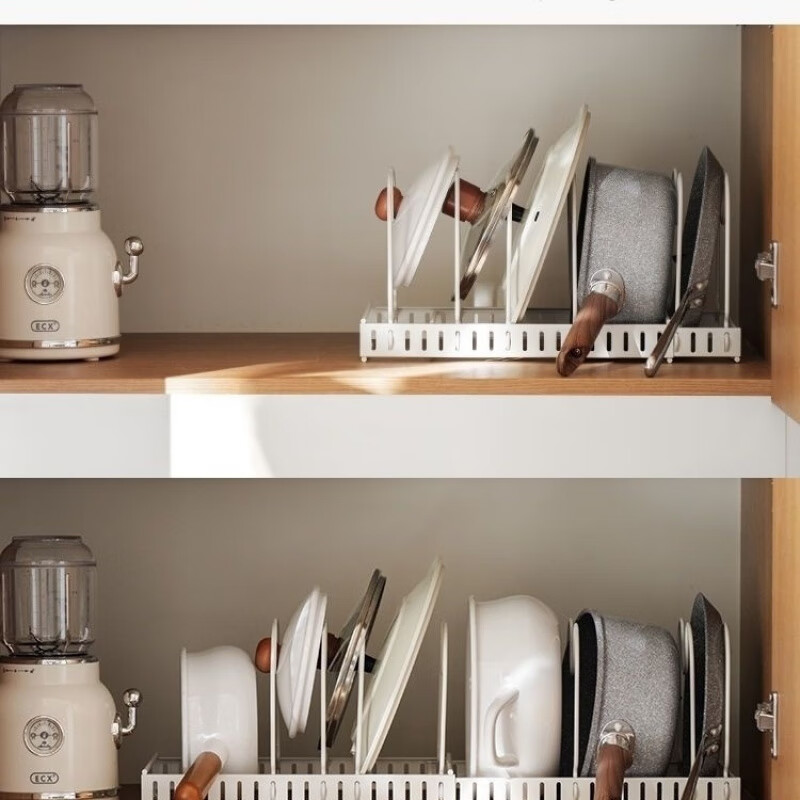 GUIG Japanese style white retractable pot lid rack countertop sitting chopping board rack multi-functional kitchen storage drain storage rack non-retractable pot lid rack 5 partitions white