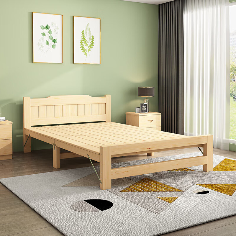 Folding bed solid wood single bed office lunch break bed home 1.2m hard wooden bed rental small bed installation-free folding bed - hollow bedside 120cm wide * 196cm long