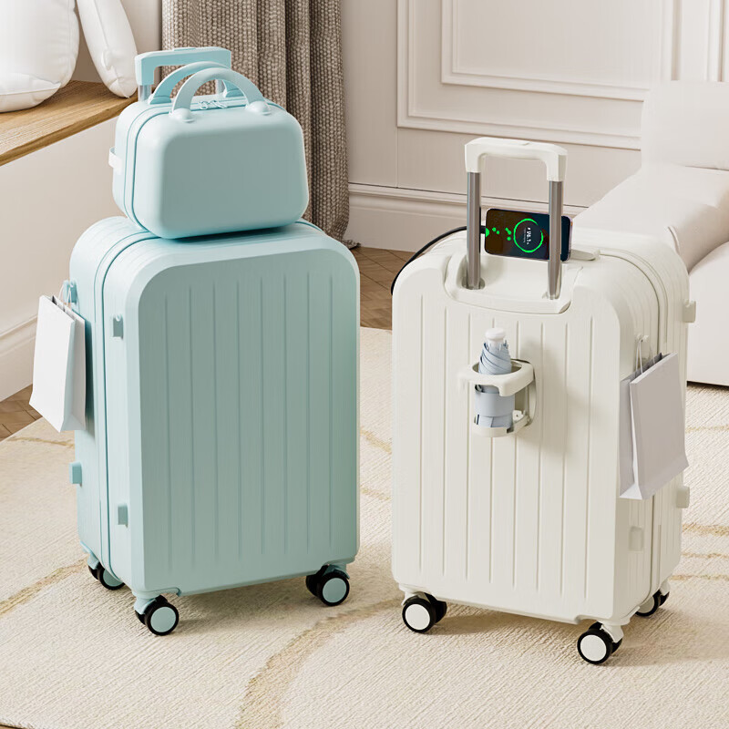 Kangaroo (KANGAROO) suitcase for female students, small board-ready suitcase, large-capacity trolley suitcase, durable password leather suitcase, good-looking lemon yellow single box, charging port + cup holder, 24 inches, business trip, light and smooth